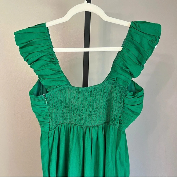 Jason Wu Ruched Ruffle V Neck Linen Maxi Dress Kelly Green Small NWT Feminine - Picture 6 of 7